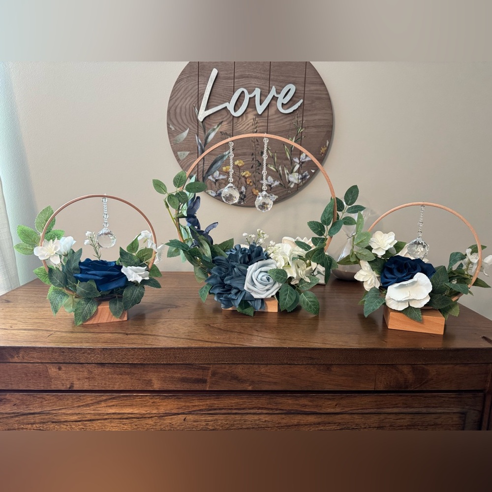 Chic Faux Floral Arrangement with Blue and White Blooms